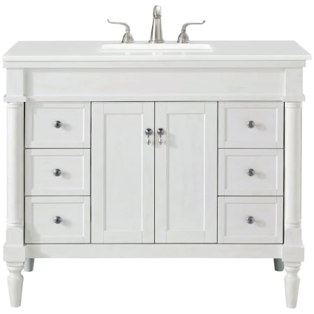 Elegant Lighting Lexington 42" Free Standing Single Basin Vanity Set with Cabinet and Quartz Vanity Top Antique White