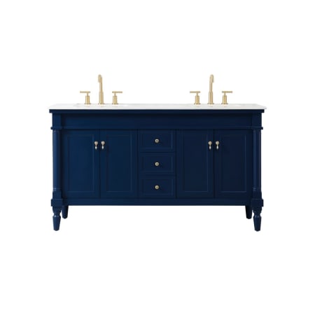 Elegant Lighting Lexington 60" Free Standing Double Basin Vanity Set with Cabinet and Marble Vanity Top Blue