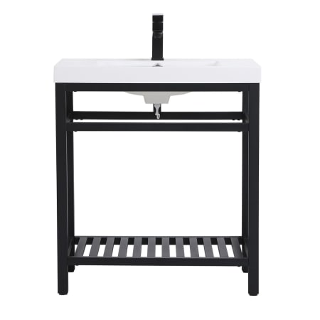 Elegant Lighting Raya 30" Specialty Cast Iron Console Bathroom Sink with Overflow and 1 Faucet Holes Black