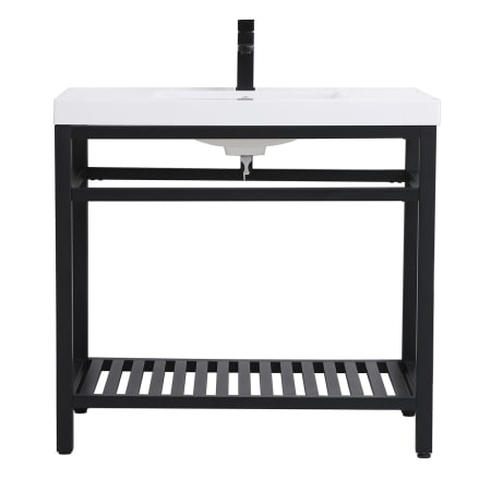 Elegant Lighting Raya 36" Specialty Cast Iron Console Bathroom Sink with Overflow and 1 Faucet Holes Black