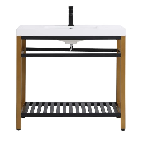 Elegant Lighting Raya 36" Specialty Cast Iron Console Bathroom Sink with Overflow and 1 Faucet Holes Golden Black