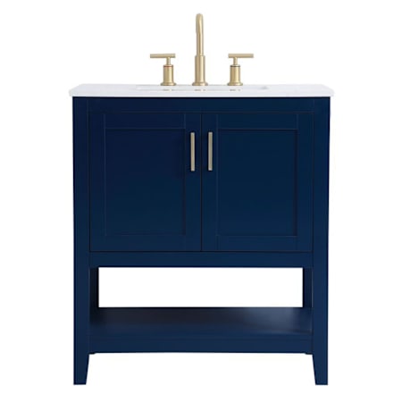 Elegant Lighting Audy 30" Free Standing Single Basin Vanity Set with Cabinet and Engineered Marble Vanity Top Blue
