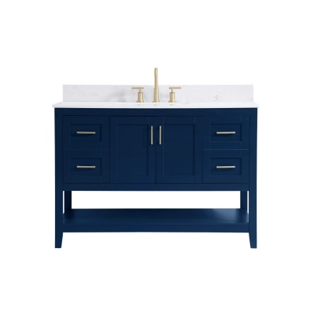 Elegant Lighting Aubrey 48" Free Standing Single Basin Vanity Set with Cabinet, Engineered Marble Vanity Top, and Backsplash Blue