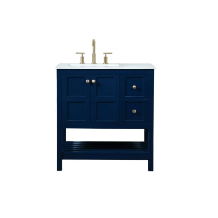 Elegant Lighting Theo 32" Free Standing Single Basin Vanity Set with Cabinet and Engineered Marble Vanity Top Blue