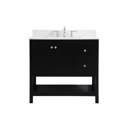 Elegant Lighting Theo 36" Free Standing Single Basin Vanity Set with Cabinet, Engineered Marble Vanity Top, and Backsplash Black