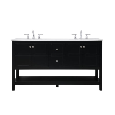 Elegant Lighting Theo 60" Free Standing Double Basin Vanity Set with Cabinet and Engineered Marble Vanity Top Black