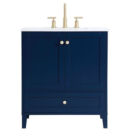 Elegant Lighting Calauria 30" Free Standing Single Basin Vanity Set with Cabinet and Engineered Marble Vanity Top Blue