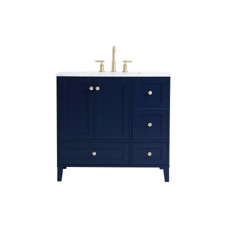 Elegant Lighting Sommerville 36" Free Standing Single Basin Vanity Set with Cabinet and Engineered Marble Vanity Top Blue