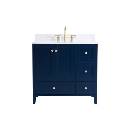 Elegant Lighting Sommerville 36" Free Standing Single Basin Vanity Set with Cabinet, Engineered Marble Vanity Top, and Backsplash Blue