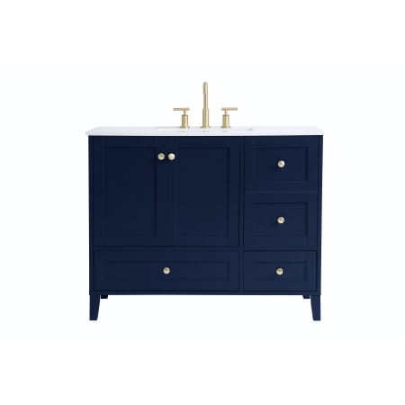 Elegant Lighting Sommerville 42" Free Standing Single Basin Vanity Set with Cabinet and Engineered Marble Vanity Top Blue