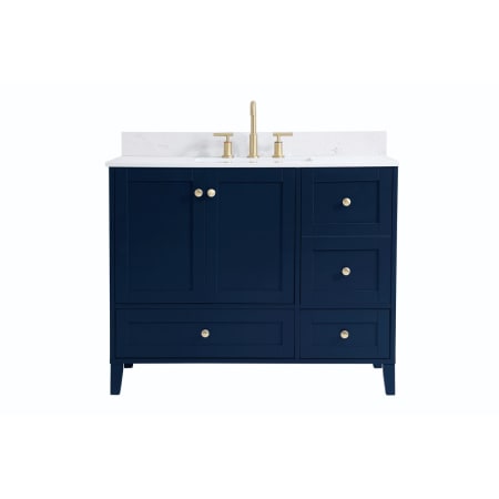 Elegant Lighting Sommerville 42" Free Standing Single Basin Vanity Set with Cabinet, Engineered Marble Vanity Top, and Backsplash Blue