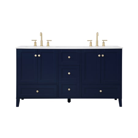 Elegant Lighting Sommerville 60" Free Standing Double Basin Vanity Set with Cabinet and Engineered Marble Vanity Top Blue