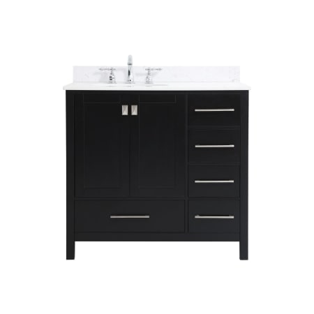 Elegant Lighting Irene 36" Free Standing Single Basin Vanity Set with Cabinet, Engineered Marble Vanity Top, and Backsplash Black