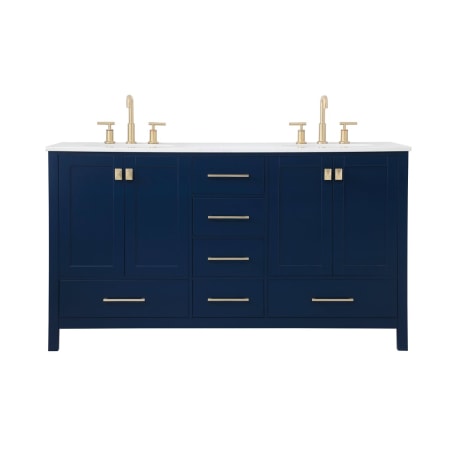 Elegant Lighting Irene 60" Free Standing Double Basin Vanity Set with Cabinet and Engineered Marble Vanity Top Blue