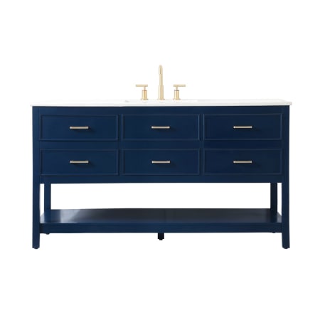 Elegant Lighting Sinclaire 60" Free Standing Single Basin Vanity Set with Cabinet and Engineered Marble Vanity Top Blue