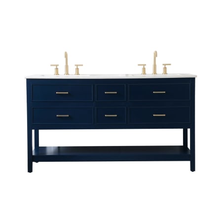 Elegant Lighting Sinclaire 60" Free Standing Double Basin Vanity Set with Cabinet and Engineered Marble Vanity Top Blue