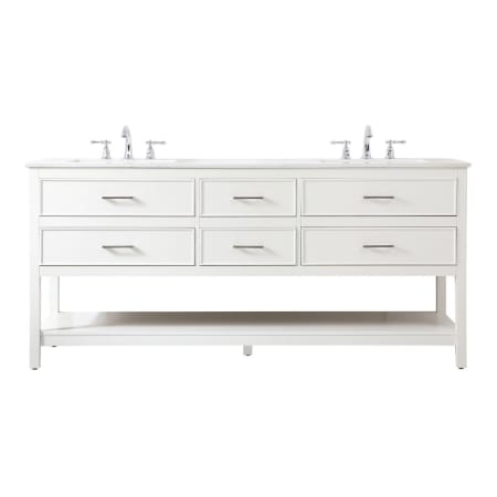 Elegant Lighting Sinclaire 72" Free Standing Double Basin Vanity Set with Cabinet and Engineered Marble Vanity Top White
