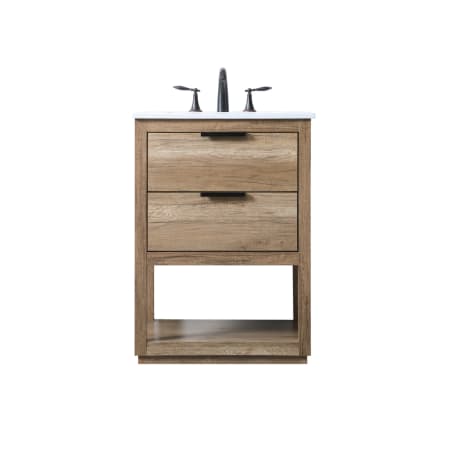 Elegant Lighting Larkin 24" Free Standing Single Basin Vanity Set with Cabinet and Marble Vanity Top Natural Oak