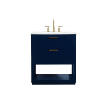 Elegant Lighting Larkin 30" Free Standing Single Basin Vanity Set with Cabinet and Marble Vanity Top Blue