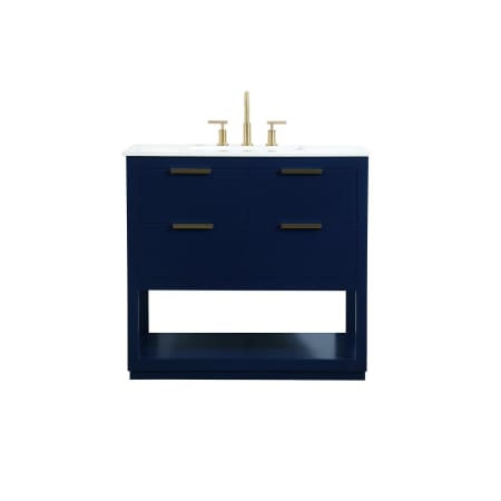 Elegant Lighting Larkin 36" Free Standing Single Basin Vanity Set with Cabinet and Marble Vanity Top Blue