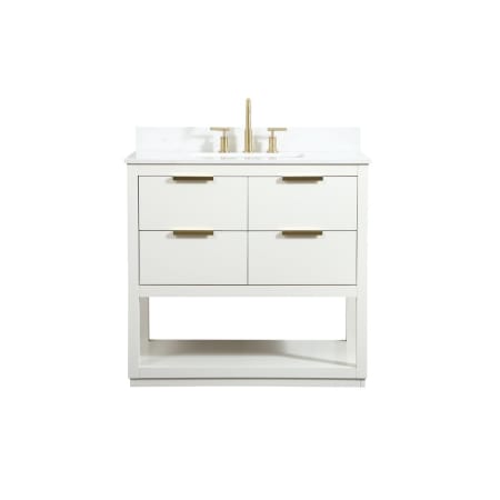 Elegant Lighting Larkin 36" Free Standing Single Basin Vanity Set with Cabinet, Engineered Marble Vanity Top, and Backsplash White