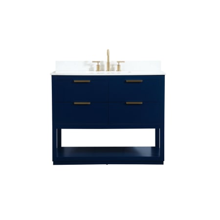 Elegant Lighting Larkin 42" Free Standing Single Basin Vanity Set with Cabinet, Engineered Marble Vanity Top, and Backsplash Blue