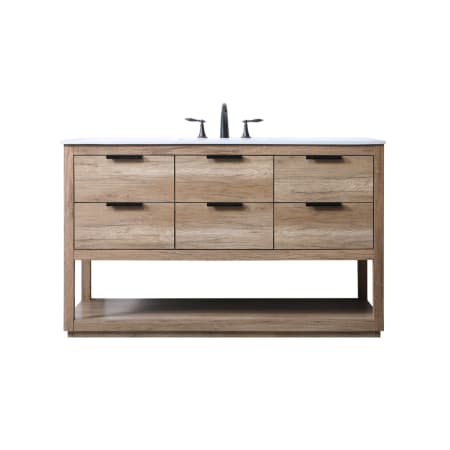 Elegant Lighting Larkin 54" Free Standing Single Basin Vanity Set with Cabinet and Marble Vanity Top Natural Oak