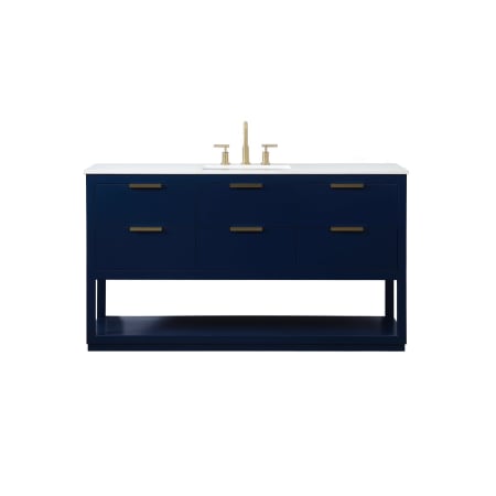 Elegant Lighting Larkin 60" Free Standing Single Basin Vanity Set with Cabinet and Marble Vanity Top Blue