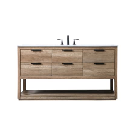 Elegant Lighting Larkin 60" Free Standing Single Basin Vanity Set with Cabinet and Marble Vanity Top Natural Oak