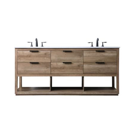 Elegant Lighting Larkin 72" Free Standing Double Basin Vanity Set with Cabinet and Marble Vanity Top Natural Oak