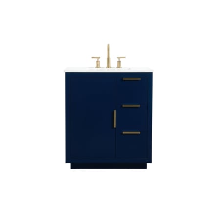Elegant Lighting Blake 30" Free Standing Single Basin Vanity Set with Cabinet and Marble Vanity Top Blue