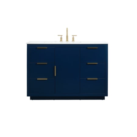 Elegant Lighting Blake 48" Free Standing Single Basin Vanity Set with Cabinet and Marble Vanity Top Blue