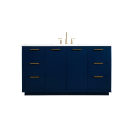 Elegant Lighting Blake 60" Free Standing Single Basin Vanity Set with Cabinet and Marble Vanity Top Blue