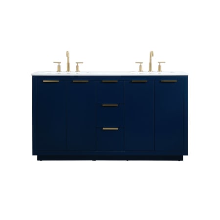 Elegant Lighting Blake 60" Free Standing Double Basin Vanity Set with Cabinet and Marble Vanity Top Blue
