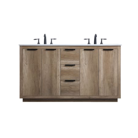 Elegant Lighting Blake 60" Free Standing Double Basin Vanity Set with Cabinet and Marble Vanity Top Natural Oak