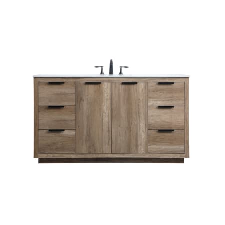 Elegant Lighting Blake 60" Free Standing Single Basin Vanity Set with Cabinet and Marble Vanity Top Natural Oak