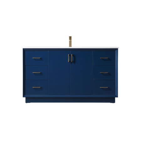 Elegant Lighting Hayes 60" Free Standing Single Basin Vanity Set with Cabinet and Marble Vanity Top Blue