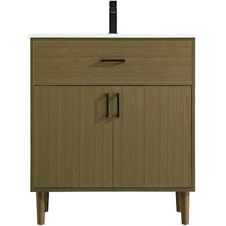 Elegant Lighting Chandler 30" Free Standing Single Basin Vanity Set with Cabinet and Engineered Marble Vanity Top Chestnut Brown