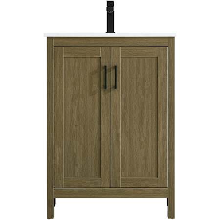 Elegant Lighting Finnley 24" Free Standing Single Basin Vanity Set with Cabinet and Engineered Marble Vanity Top Chestnut Brown