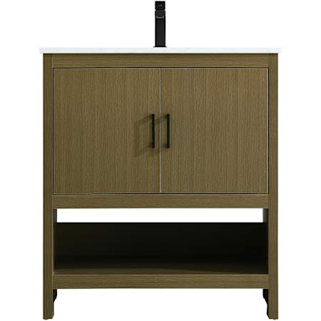 Elegant Lighting Ira 30" Free Standing Single Basin Vanity Set with Cabinet and Engineered Marble Vanity Top Chestnut Brown