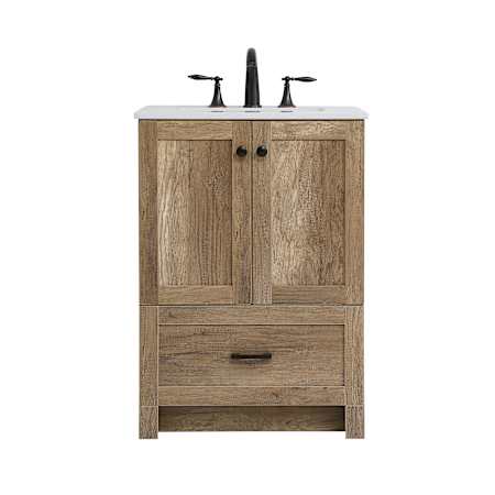 Elegant Lighting Matthus 24" Free Standing Single Basin Vanity Set with Cabinet and Engineered Marble Vanity Top Natural Oak