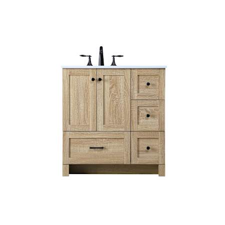Elegant Lighting Soma 32" Free Standing Single Basin Vanity Set with Cabinet and Engineered Stone Vanity Top Mango Wood