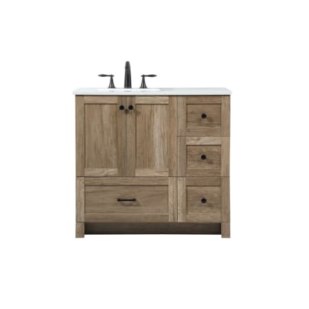 Elegant Lighting Soma 36" Free Standing Single Basin Vanity Set with Cabinet and Engineered Stone Vanity Top Natural Oak