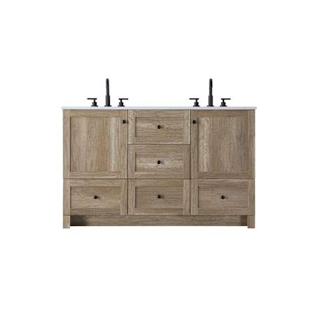 Elegant Lighting Soma 54" Free Standing Double Basin Vanity Set with Cabinet and Engineered Stone Vanity Top Natural Oak