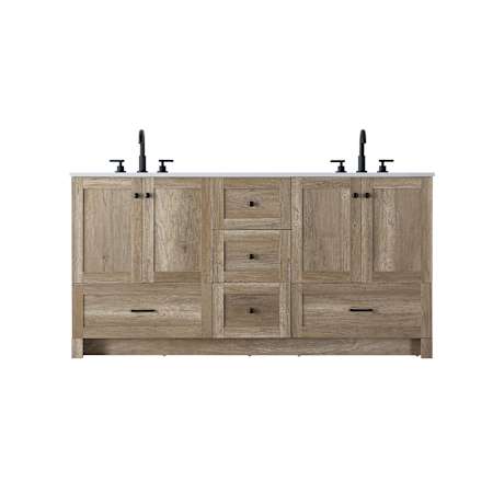 Elegant Lighting Soma 66" Free Standing Double Basin Vanity Set with Cabinet and Engineered Stone Vanity Top Natural Oak