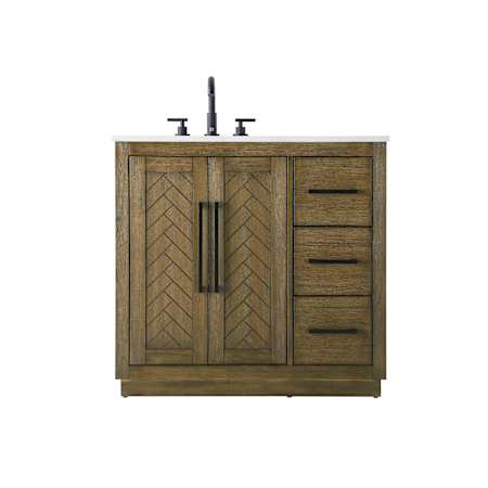 Elegant Lighting Chase 36" Free Standing Single Basin Vanity Set with Cabinet and Engineered Stone Vanity Top Hazel Oak