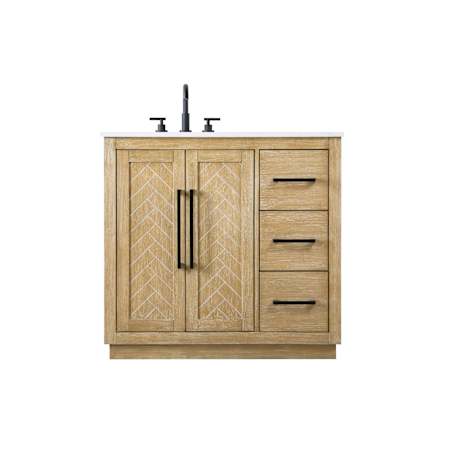 Elegant Lighting Chase 36" Free Standing Single Basin Vanity Set with Cabinet and Engineered Stone Vanity Top Linen Oak
