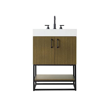 Elegant Lighting Caroline 24" Free Standing Single Basin Vanity Set with Cabinet and Engineered Stone Vanity Top Chestnut Brown