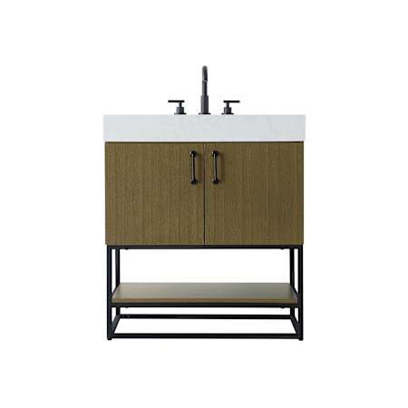 Elegant Lighting Caroline 30" Free Standing Single Basin Vanity Set with Cabinet and Engineered Stone Vanity Top Chestnut Brown
