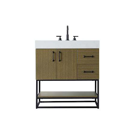 Elegant Lighting Caroline 32" Free Standing Single Basin Vanity Set with Cabinet and Engineered Stone Vanity Top Chestnut Brown